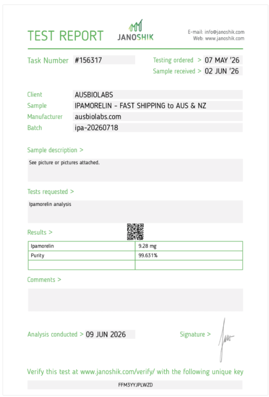 ipamorelin ausbiolabs test janoshik australia peptides