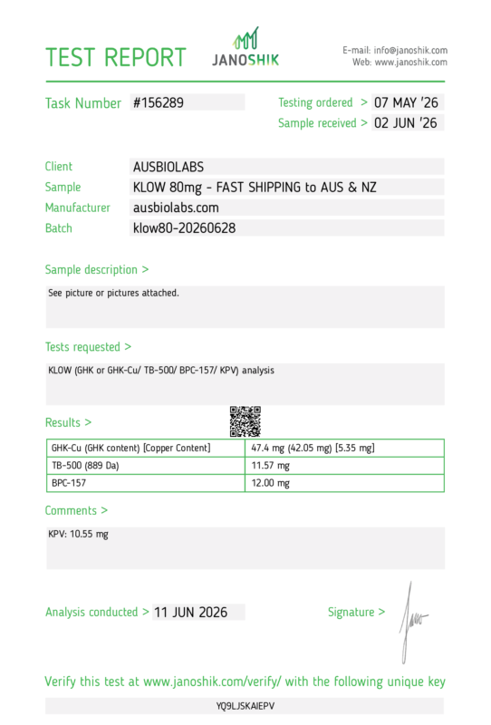 klow ausbiolabs janoshik australian peptide